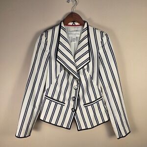 Doncaster Womens Navy White Striped Seersucker Blazer Jacket Size 8 Nautical